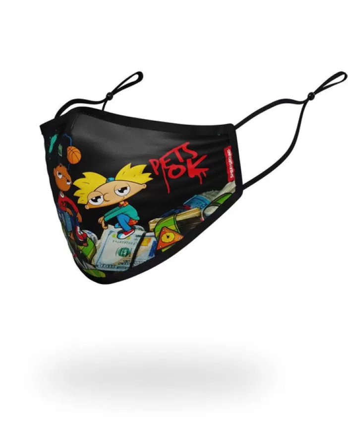 FACE MASKS*Sprayground ADULT HEY ARNOLD MONEY STACKS FORM FITTING FACE-COVERING