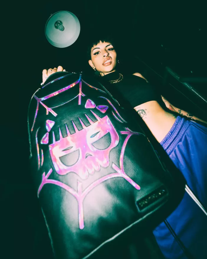 BACKPACKS*Sprayground CAZZU IRIDESCENT CUT u0026 SEW SPIDER SKULL SHARK BACKPACK (DLXV)