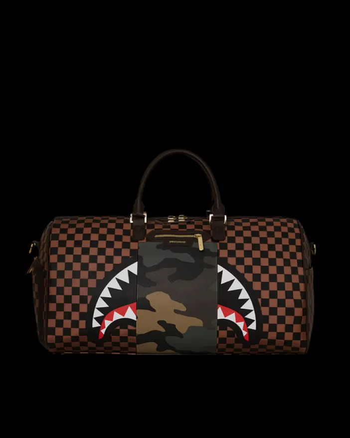 DUFFLES*Sprayground EXTERIOR GOLD ZIP POCKET SHARKS IN PARIS DUFFLE