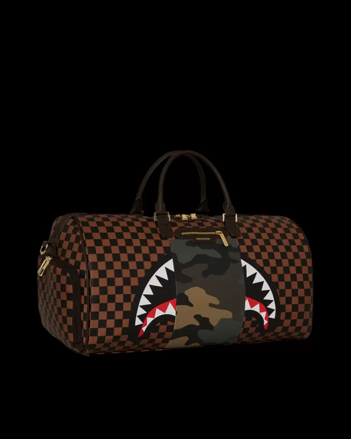 DUFFLES*Sprayground EXTERIOR GOLD ZIP POCKET SHARKS IN PARIS DUFFLE