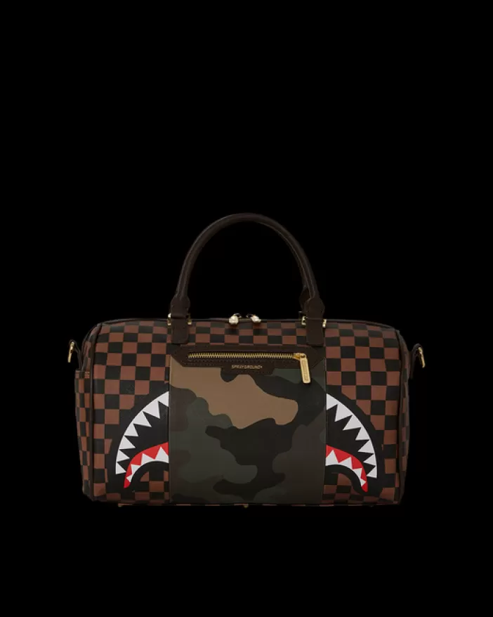 DUFFLES*Sprayground EXTERIOR GOLD ZIP POCKET SHARKS IN PARIS MINI DUFFLE