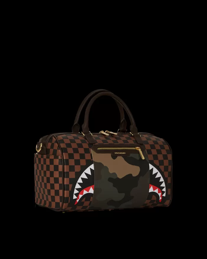 DUFFLES*Sprayground EXTERIOR GOLD ZIP POCKET SHARKS IN PARIS MINI DUFFLE