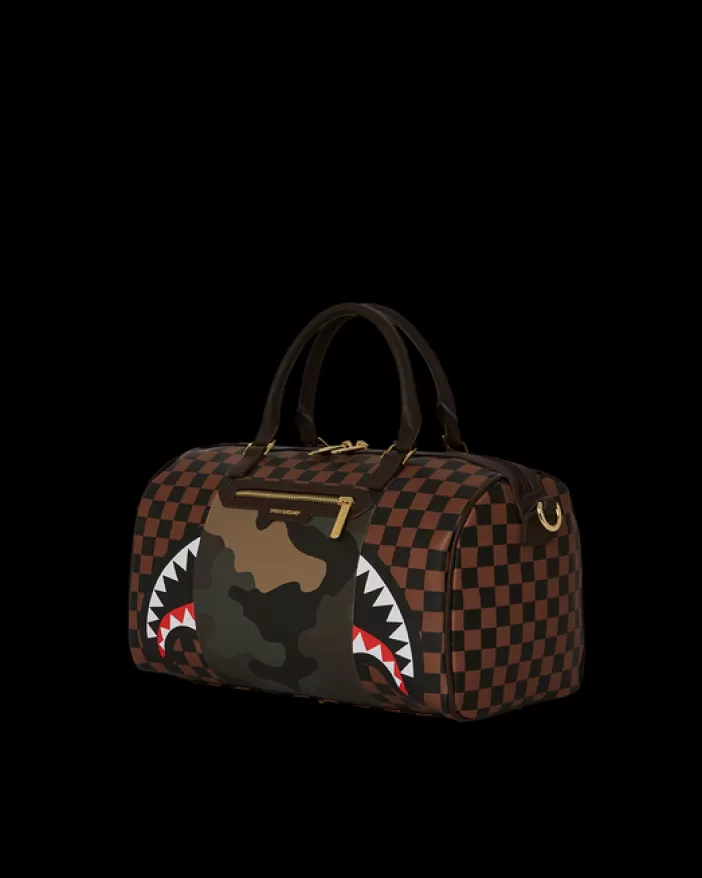 DUFFLES*Sprayground EXTERIOR GOLD ZIP POCKET SHARKS IN PARIS MINI DUFFLE