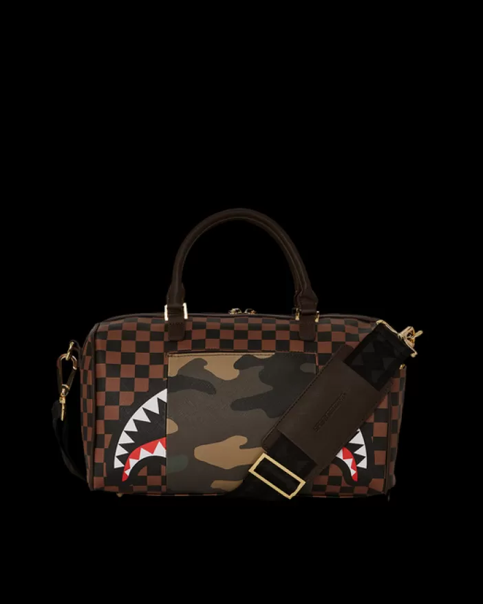 DUFFLES*Sprayground EXTERIOR GOLD ZIP POCKET SHARKS IN PARIS MINI DUFFLE