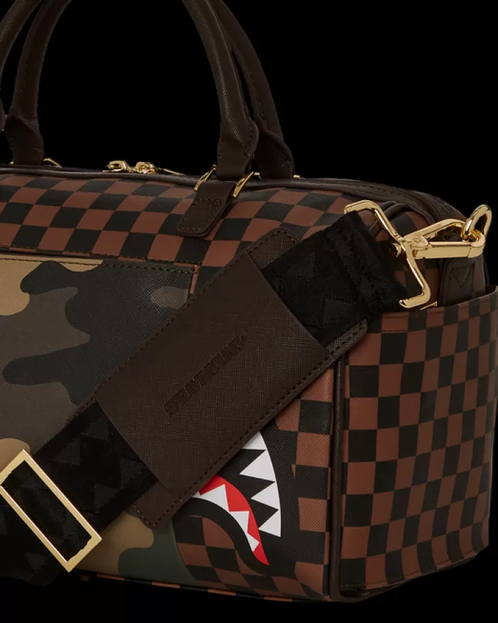 DUFFLES*Sprayground EXTERIOR GOLD ZIP POCKET SHARKS IN PARIS MINI DUFFLE