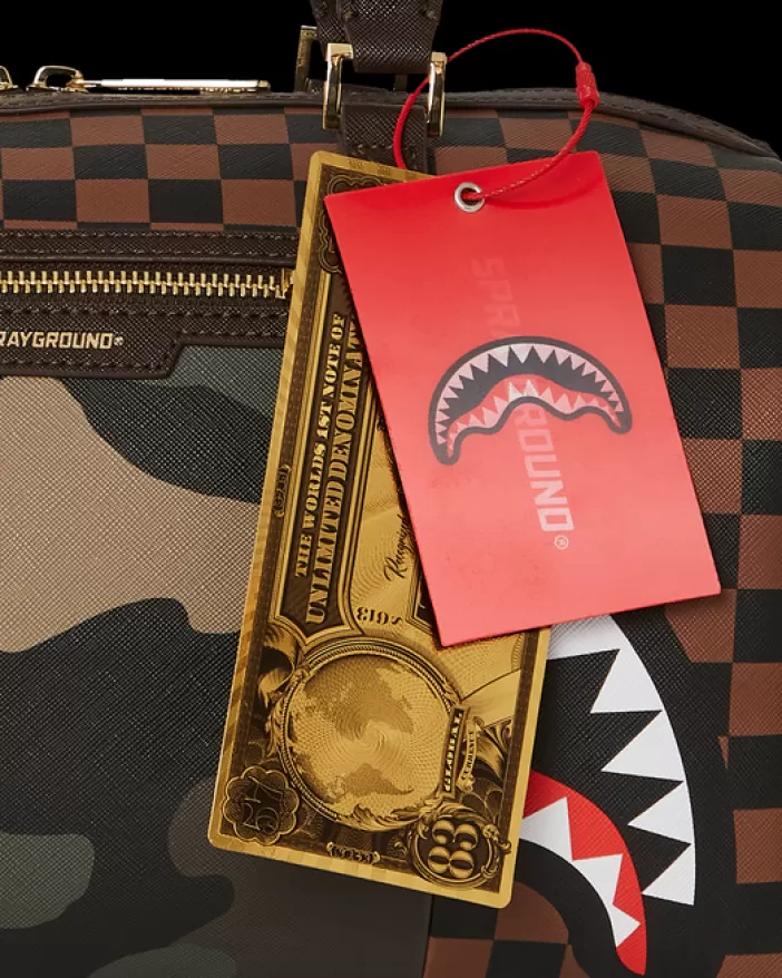 DUFFLES*Sprayground EXTERIOR GOLD ZIP POCKET SHARKS IN PARIS MINI DUFFLE