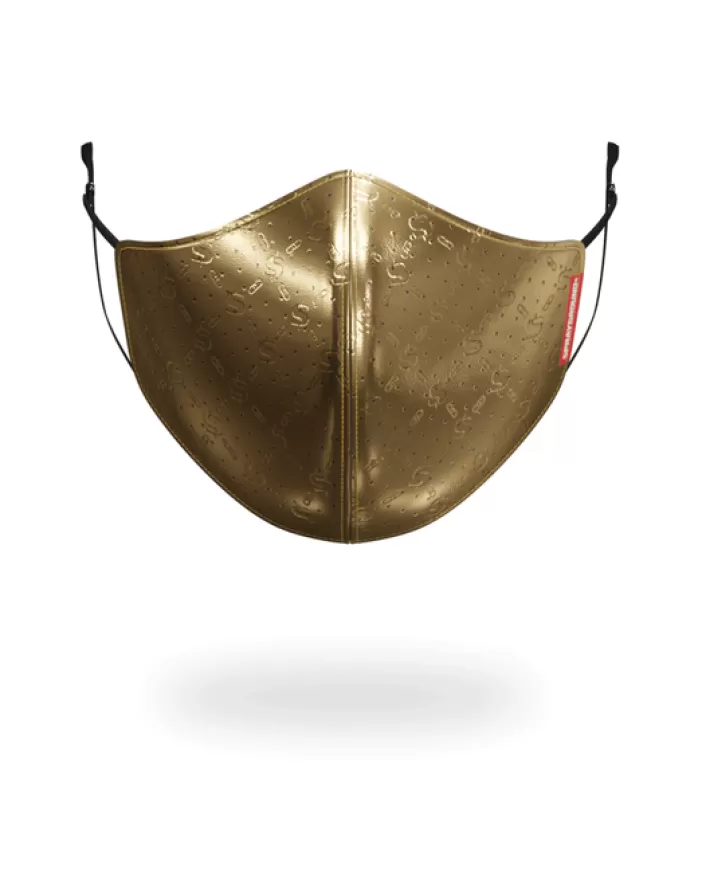 FACE MASKS*Sprayground GOLD MONEYGRAM VEGAN LEATHER FACE MASK