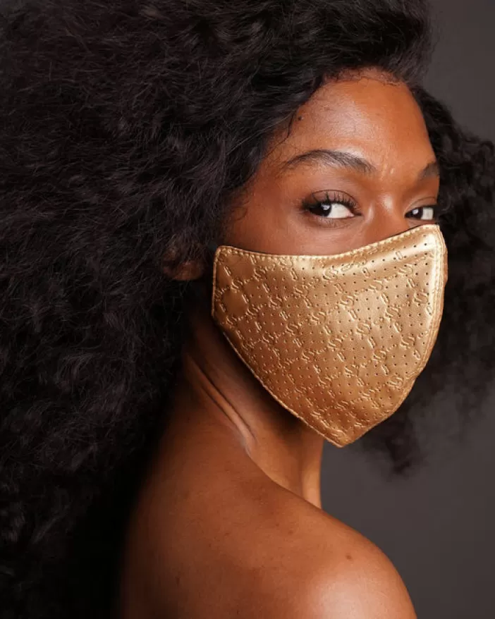 FACE MASKS*Sprayground GOLD MONEYGRAM VEGAN LEATHER FACE MASK