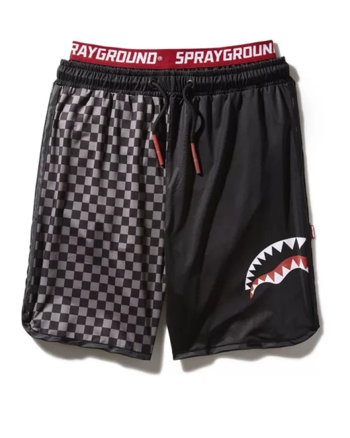 SWIMWEAR*Sprayground GREY CHECKERED SPLIT CORTO SWIM TRUNKS
