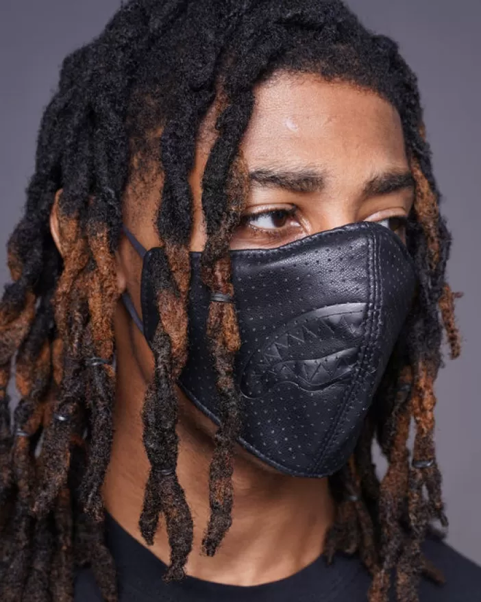 FACE MASKS*Sprayground MIDNIGHT SHARK VEGAN LEATHER FACEMASK