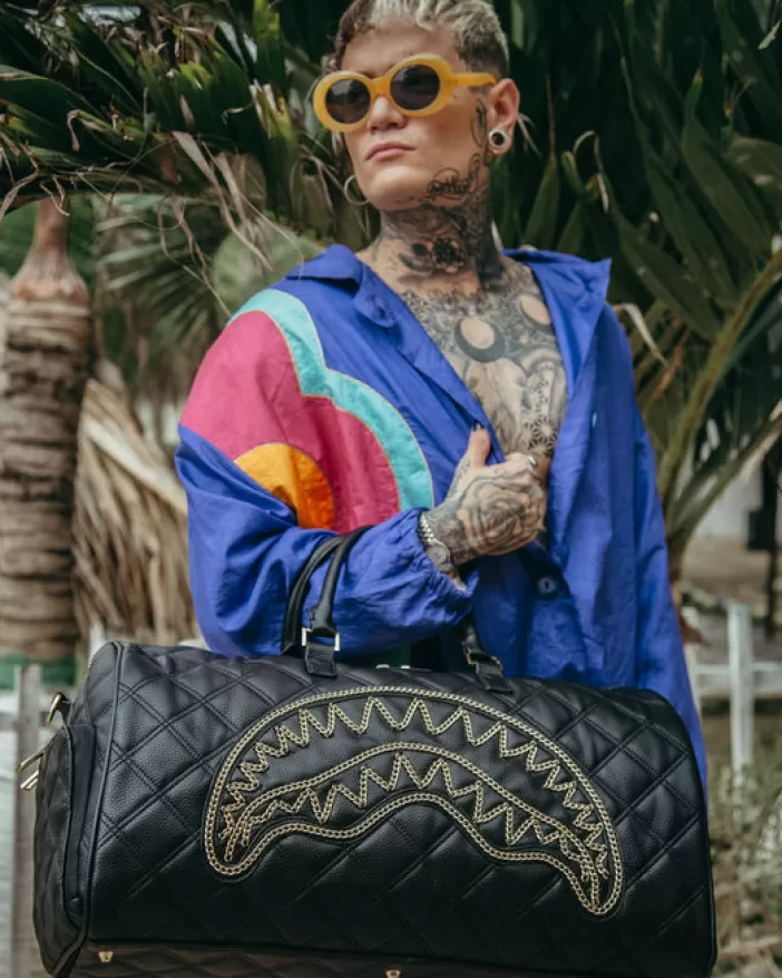 DUFFLES*Sprayground NOIR QUILT GOLD CHAIN SHARK DUFFLE