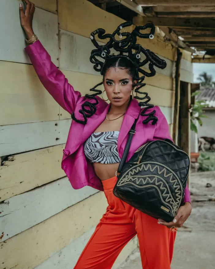 SAVAGES | BACKPACKS*Sprayground NOIR QUILT GOLD CHAIN SHARK SAVAGE BACKPACK