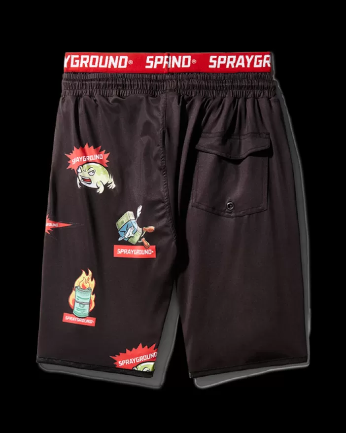 SWIMWEAR*Sprayground PATCH ALL-IN CORTO SWIM TRUNKS (BLACK)