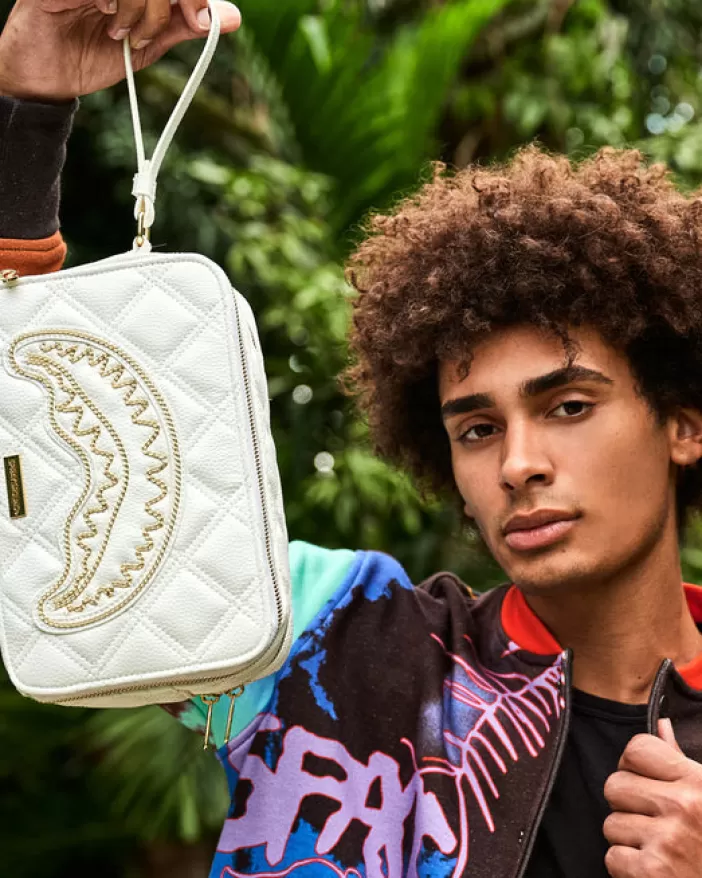 TOILETRIES AKA MONEY BAGS*Sprayground RIVIERA LE BLANC GOLD CHAIN SHARK TOILETRY BAG
