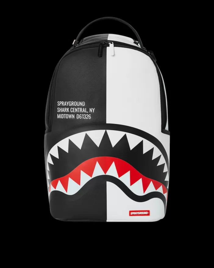 BACKPACKS*Sprayground SHARK CENTRAL SPLIT BACKPACK BLK/WHT (DLXV)